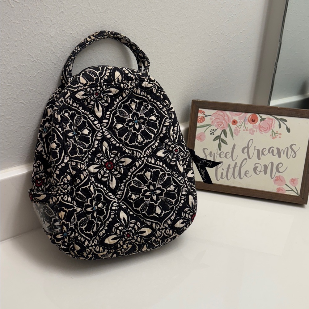 Vera Bradley Black and White Patterned Backpack with Stripes - Picture 3 of 6